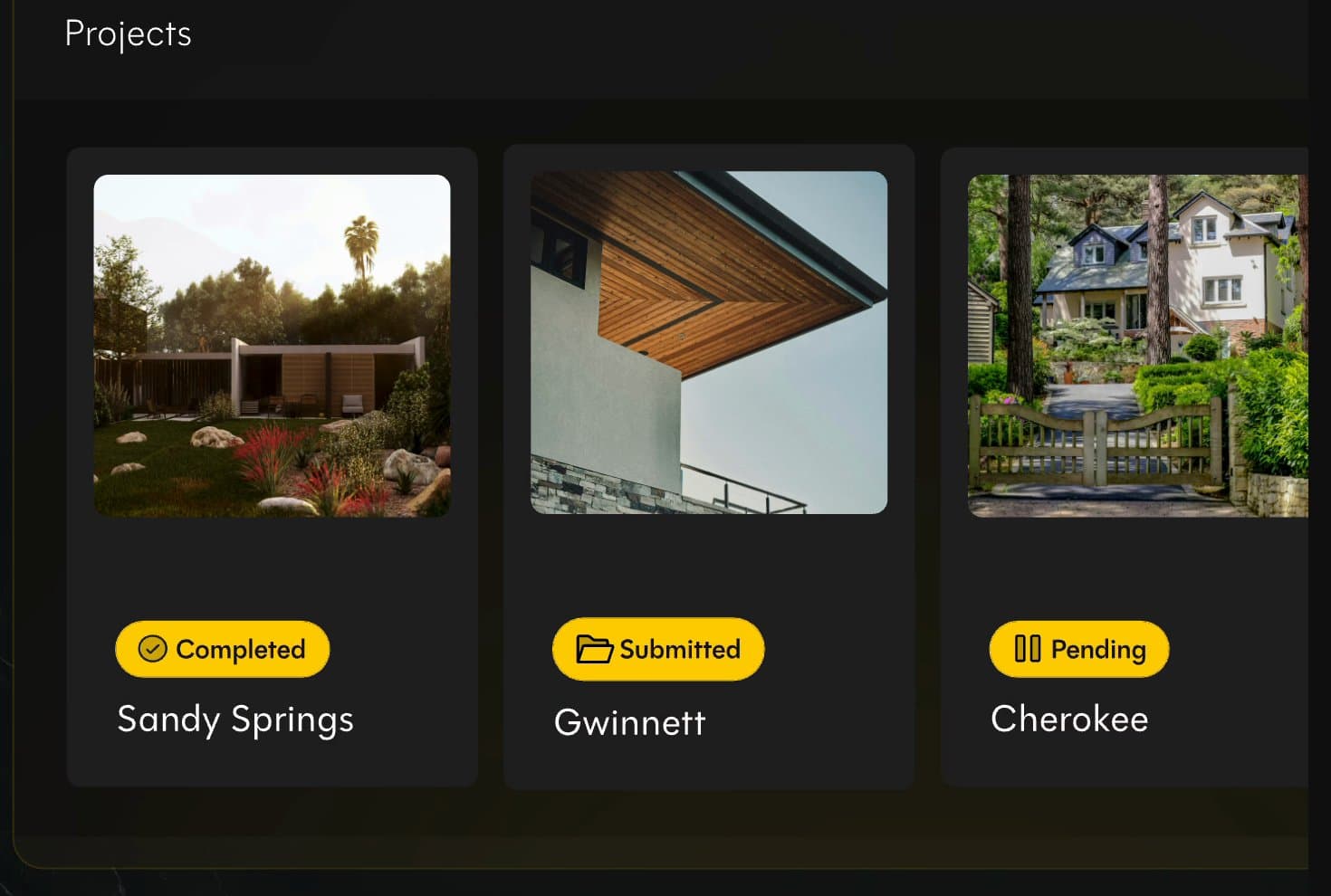 Permitable's project board with each permit's status
